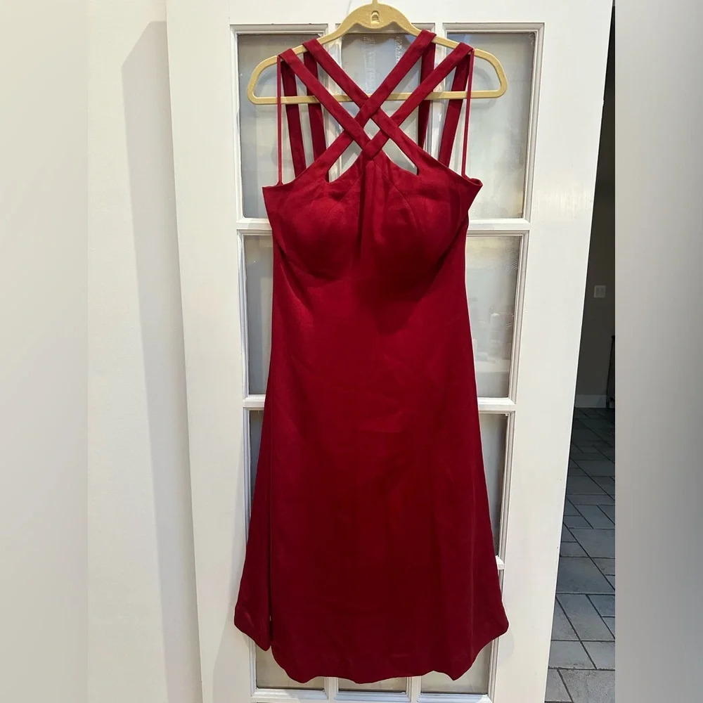 J. Peterman Timeless  100% Silk Criss Cross Halter Midi Formal Dress Size 14 NWT